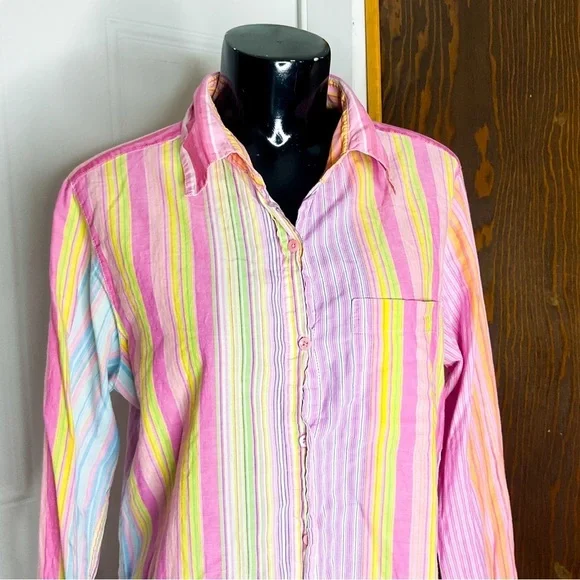 Vintage PINK Victoria’s Secret Striped Button Down Shirt Small - Picture 7 of 15